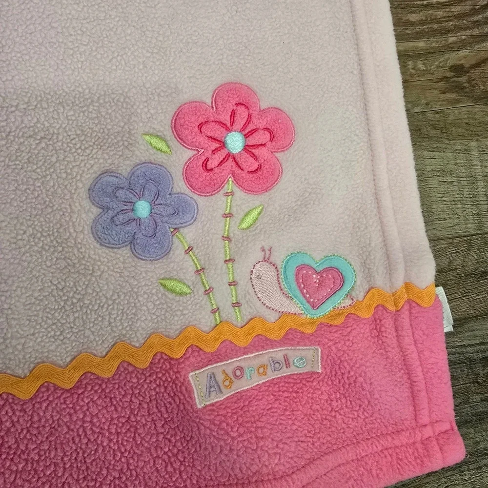 Child of Mine by Carters Fleece Baby Blanket Girl OS Pink Flower Snail Adorable